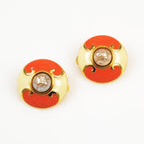 Carolina Herrera Coral Enamel Earrings Clip Ons