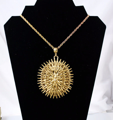 Hollycraft Gold Starburst Pendant Necklace Vintage