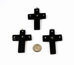Black Cross Pendant with silver inlay - Natural Buffalo Horn
