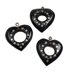 Black Horn Open Heart Pendants With Inlay Ring