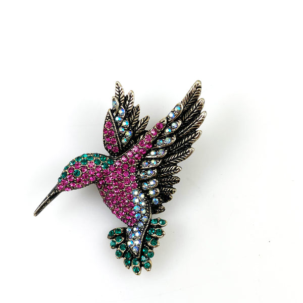 Rhinestone Hummingbird Brooch Pendant Vintage - Estate Beads & Jewelry