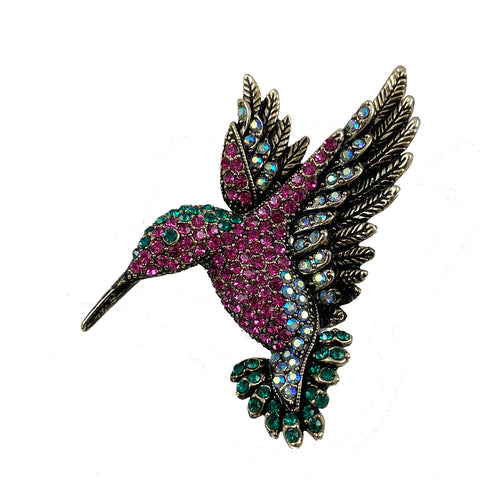 Rhinestone Hummingbird Brooch Pendant Vintage