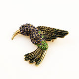 Rhinestone & Enamel Hummingbird Brooch Vintage