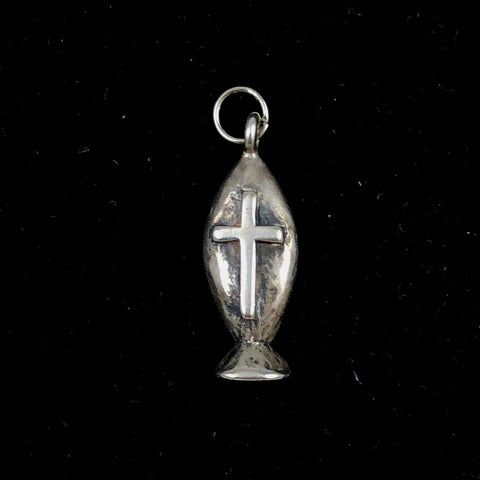 Sterling Ichthus Christian Cross Charm