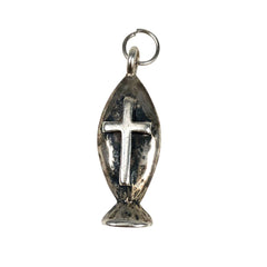 Sterling Ichthus Christian Cross Charm