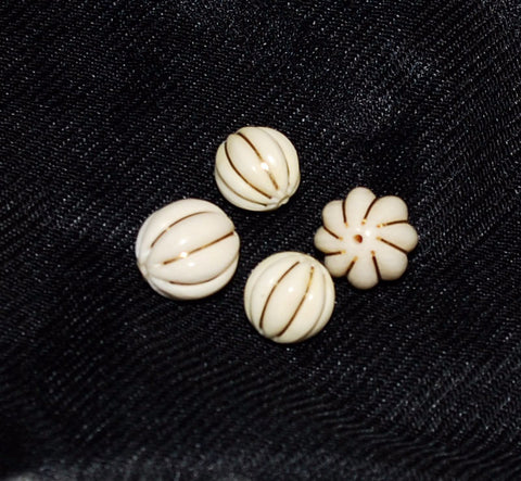 Ivory & Gold Fluted Melon Beads Vintage