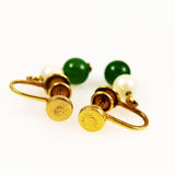 Jade and Pearl Earrings Gold Screwbacks