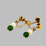 Jade and Pearl Earrings Gold Screwbacks