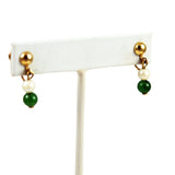 Jade and Pearl Earrings Gold Screwbacks