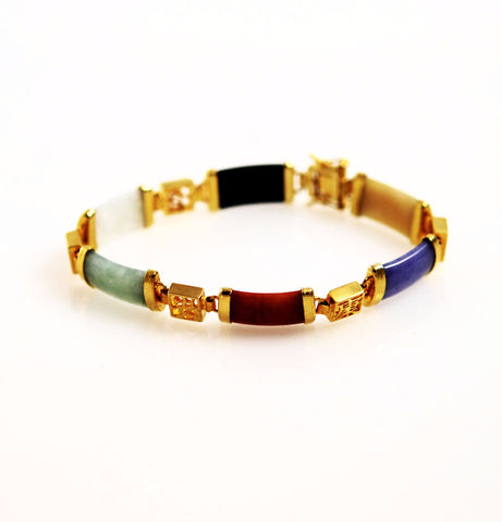 Colorful Jade and Gold Bracelet