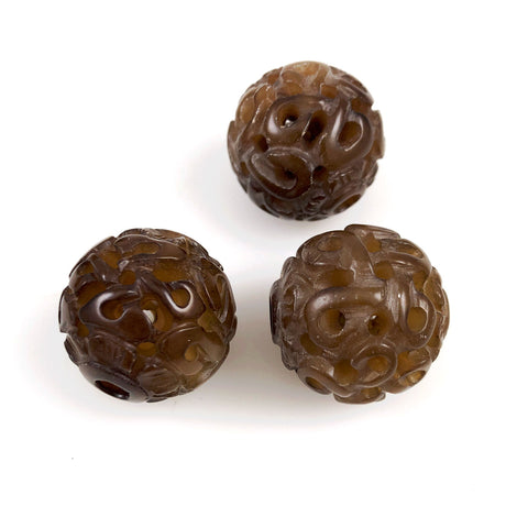 Large Chinese Hsiu Jade Carved Beads 25mm