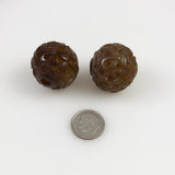 Chinese Hsiu Jade Carved Beads 25mm