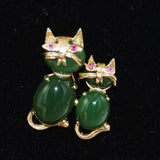 Jade and 14K Gold Cat Brooch Vintage