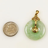 Green Jadeite Donut Pendant 10K Gold