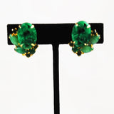 Green Jade & Rhinestone Clip On Earrings