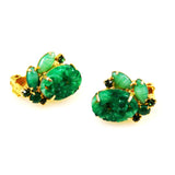 Green Jade & Rhinestone Clip On Earrings