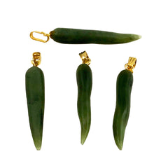 Green Jade Tusk Pendants Gold Bails - Lucky Amulets