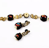 Vintage Japanese Millefiori Bead Necklace Clasp Earring Set
