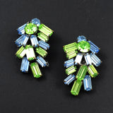 Vintage Blue and Green Rhinestone Earrings