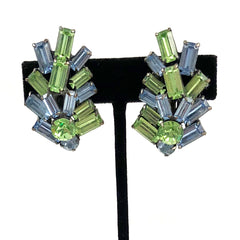 Blue and Green Rhinestone Earrings