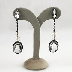 Japanned Crystal Clip On Earrings Vintage
