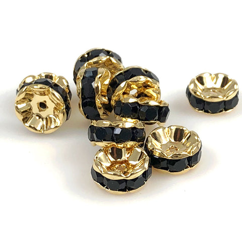 Large Gold & Black Rondelles