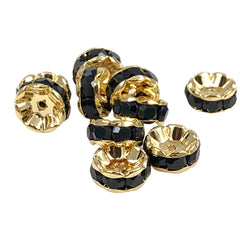 Large Gold & Black Rondelles 16mm - 6 beads