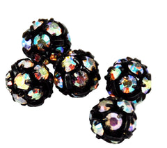Jet Black Rhinestone Crystal AB Balls - 6 beads