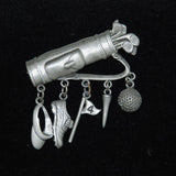 JJ Pewter Golf Charm Brooch Vintage