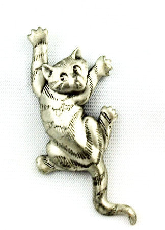 JJ Pewter Cat Brooch Vintage 1988