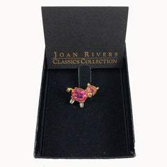 Joan Rivers Gold Pink Crystal Pig Pin NIB