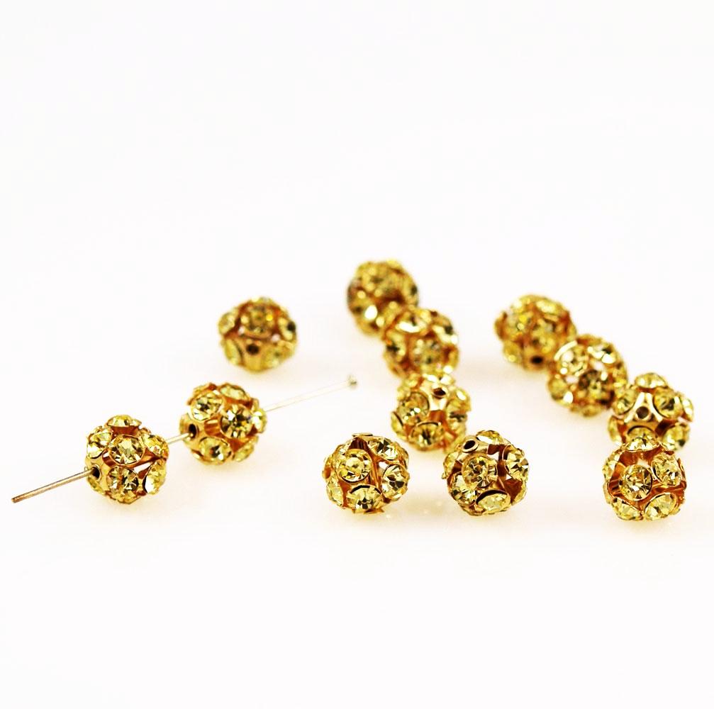 Swarovski 10mm Jonquil Rhinestone Crystal Balls Gold Plated 