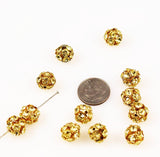 Swarovski 10mm Jonquil Rhinestone Crystal Balls Gold Plated 