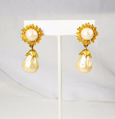 Karl Lagerfeld Pearl and Gold Sunburst Earrings