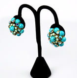 Kramer Turquoise & Rhinestone Earrings Clip On