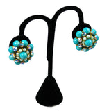 Kramer Turquoise & Rhinestone Earrings Clip On