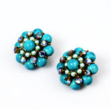 Kramer Turquoise & Rhinestone Earrings Clip On