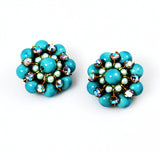 Kramer Turquoise & Rhinestone Earrings Clip On