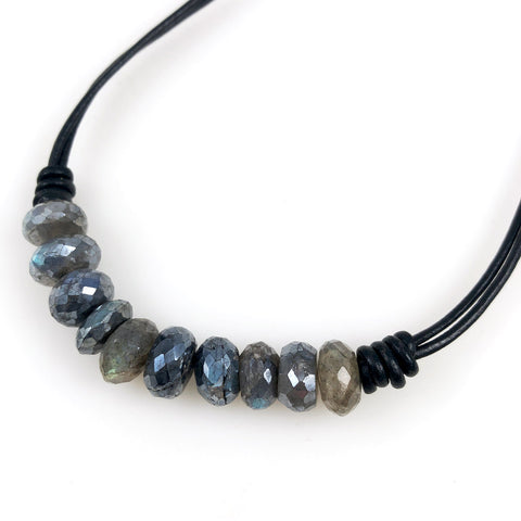 Labradorite Leather Necklace Gold Filled Clasp