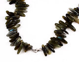 Vintage Labradorite Tooth Beaded Necklace Sterling Clasp