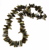 Vintage Labradorite Tooth Beaded Necklace Sterling Clasp