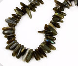 Vintage Labradorite Tooth Beaded Necklace Sterling Clasp