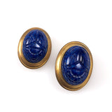 Lapis Glass Scarab Clip On Earrings