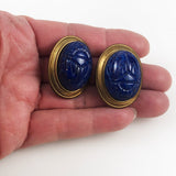 Lapis Glass Scarab Clip On Earrings