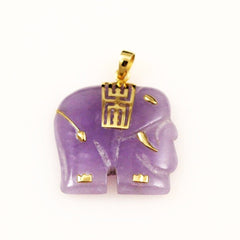 Gold and Lavender Jadeite Elephant Pendant 10K