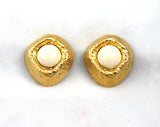 Les Bernard White and Gold Large Clip On Earrings Vintage