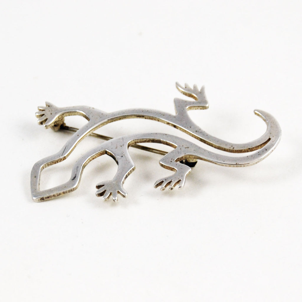 Native American Lizard Brooch Sterling Navajo Vintage