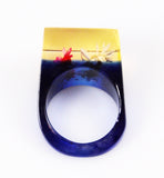 Back of Lucite Floral Ring in Blue Size 9.5