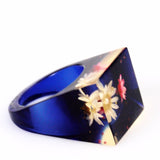Lucite Floral Ring in Blue Size 9.5