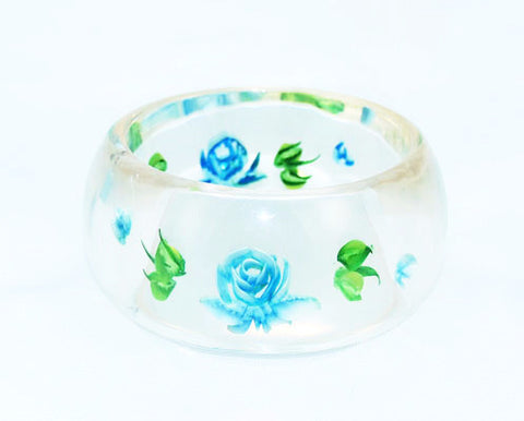 Vintage Reverse Painted Lucite Bracelet Floral